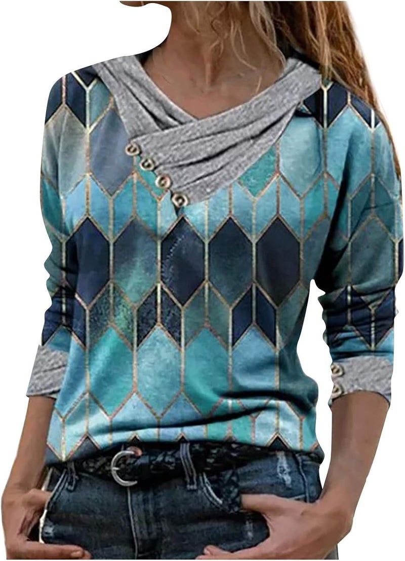 woobles Womens Sweatshirts for Ladies Tie Dye Printed Embroidery Collar Tunic Gradient Blouses Long Sleeve Pullovers - Image 1